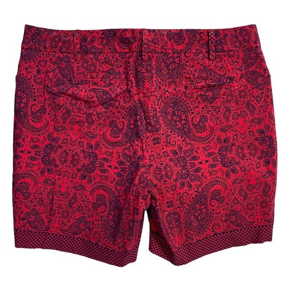 Lands' End Womens Shorts Red Navy Paisley Dot Size 12 Cotton Stretch - Picture 2 of 5